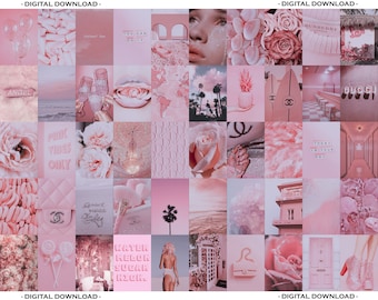 Pink Collage, Wall Decor Collage Pink, Pink Aesthetic Wall, Blush Pink Collage, Collage Dorm Pink, Collage Kit Digital, Boujee Wall Collage