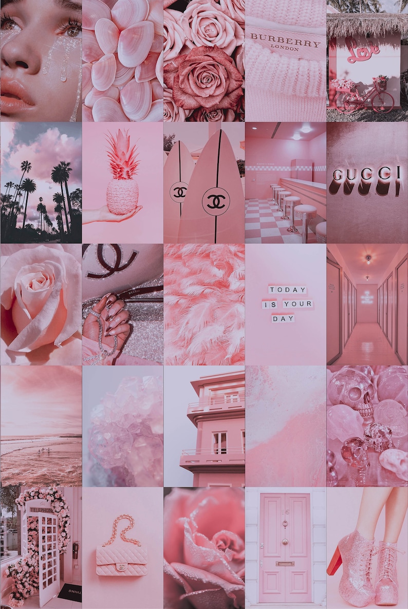 Pink Collage, Wall Decor Collage Pink, Pink Aesthetic Wall, Blush Pink ...