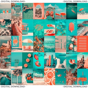 Collage Kit, Orange Blue Collage, Beach Collage, Teal Collage, Blue Collage, Summer Collage, Orange Collage, Beach Aesthetic, Photo Kit
