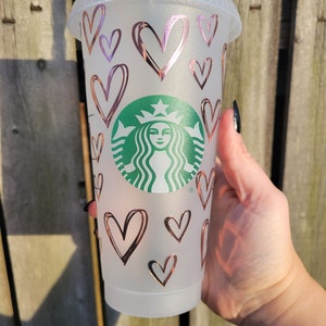 NEXT DAY SHIP!Heart Starbucks Cold Cup | Rose Gold Chrome Cup | Galentine&#39;s day gift | Starbucks Tumbler | Custom Starbucks | Personalized