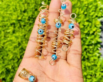 Evil Eye Loc Jewelry | Protection Hair Charms | Spiritual braid jewelry | Hair Accessories