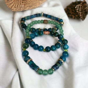 Kyanite • Chrysocolla • Heart Throat Chakra Gemstone Bracelet Stack | Spiritual Beads