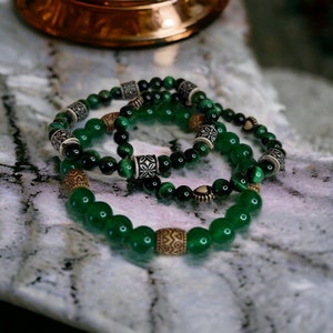 Abundant Serenity | Green Jade & Tigers Eye Bracelet Set | Money - Abundance Stones