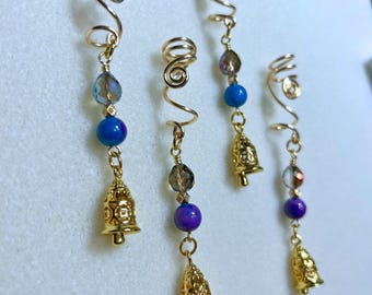 14k Gold Filled Bell Loc Jewelry for All Loc sizes | Elegant Braid Accessories | Purple Rain Jade Hair Jewels