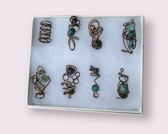 African Turquoise Loc Jewelry Box Set • Assorted Sized Braid Jewelry • Antique Copper Sculpture Jewelry