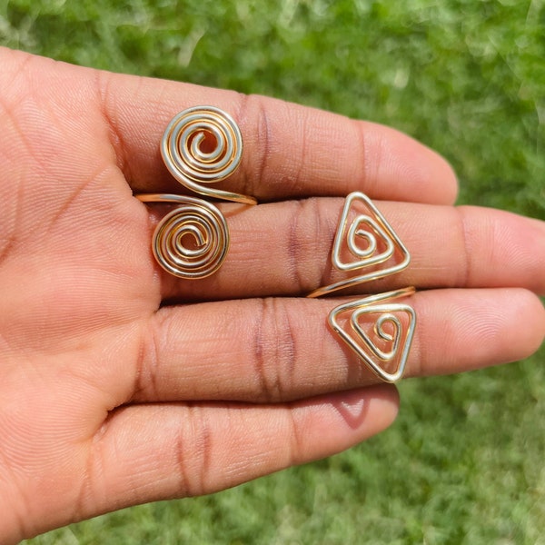 Copper Rings | Statement Geometric Gold Copper Rings | Spiral Design Jewelry