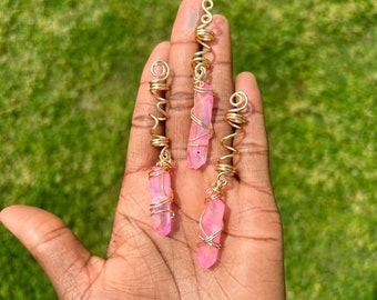 Pink Aura Quartz Crystal Loc Jewelry Braid Jewels Hair accessories