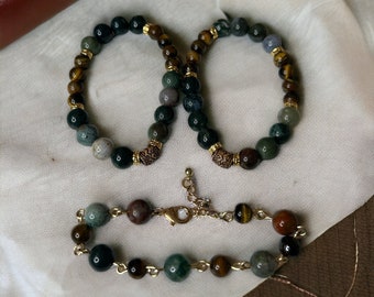 Royal Wrist Indian Jasper & Tigers Eye Bracelet Set