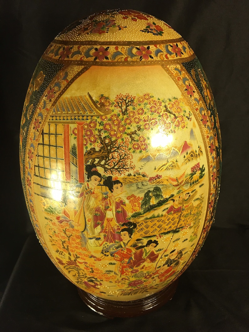 Very Large Japanese Satsuma Collectible Porcelain Egg With Etsy