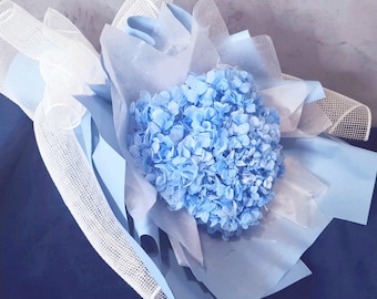 Hydrangea Wrapped Bouquet | Preserved Blue Hydrangea Arrangement | Everlasting Blue Hydrangea Bouquet | Gift For Her | Valentine's Day Gift