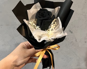 Mystery Black Everlasting Single Rose Arrangement / Preserved Single Rose Bouquet / Forever Keepsake Rose / Gifts for Her / Bridesmaid Gift