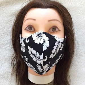 HIBISCUS Flowers Hawaii Cotton Face Mask Washable Tropical Red Black Blue Brown