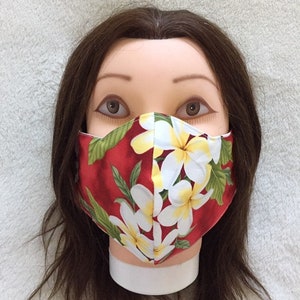 PLUMERIA Flowers Hawaii Cotton Face Mask Washable Tropical Red Green Blue Pink