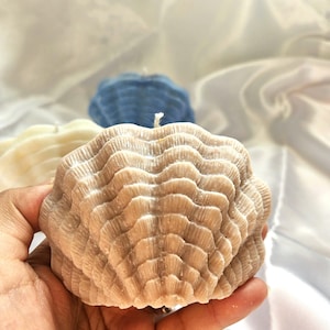Handmade Seashell Candle – Coastal Shell Decor in Blue, White, or Sand | Beach-Themed Gift | Ocean-Inspired Wax Art