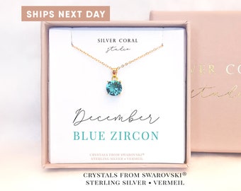 December Birthstone Necklace, Birthday Gift For Her, December Birthday Jewelry, Personalized Necklace, Blue Zircon, Sagittarius Birthstone