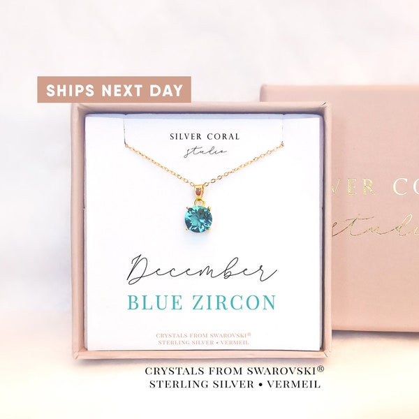 December Birthstone Necklace, Birthday Gift For Her, December Birthday Jewelry, Personalized Necklace, Blue Zircon, Sagittarius Birthstone