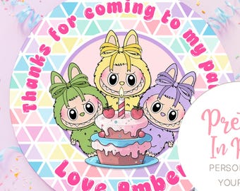 Personalised Lububu Birthday Stickers 3 Sizes Available