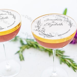 Personalised  Signature Drinks Topper Cocktail Topper Party Wedding Hen Birthday Baby Shower Edible Favour