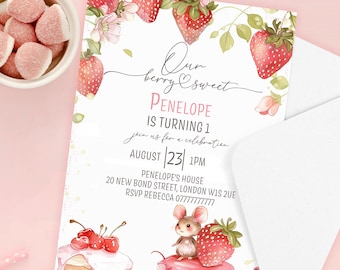 Personalised Berry Sweet Birthday Invitation - Birthday Invite - Strawberries