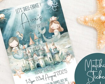 Personalised Mermaid Themed Under The Sea Birthday Party Invitations