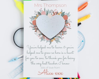 Personalised Thank You Teacher Card Plantable Wildflower