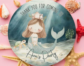 Personalised Mermaid Themed Under The Sea Birthday Party Stickers