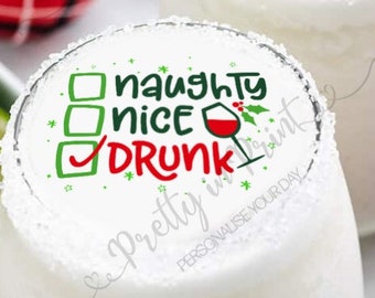 Christmas Drinks Topper, Naughty or Nice Cocktail Decoration, Perfect for Holiday Parties, Ideal Edible Favour for Adults
