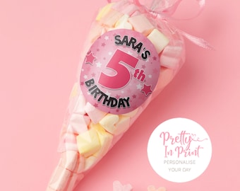 Personalised Birthday Stickers Choose Colour Name and Age