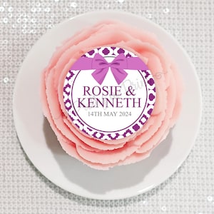 Personalised Wedding Party Engagement Anniversary Ribbon Design Edible Cupcake Toppers Favours