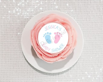 Personalised Baby Shower Gender Reveal Edible Cupcake Toppers Party Favours