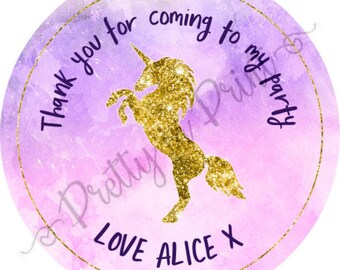 Personalised Unicorn Stickers Birthday Party Invitation Favours