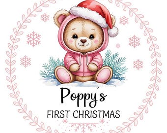 Personalised Baby's First Christmas Stickers Boy Girl Gift Present Xmas
