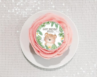 Personalised Safari Animals Edible Cupcake Toppers Party Birthday Baby Shower Favours