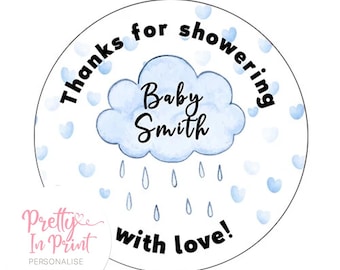 Personalised Baby Shower Boy Girl Sprinkle Favour Cloud Rain Stickers