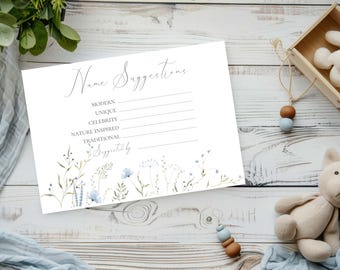 Personalised Baby Shower Wildflower Name Suggestion Game Cards Party Favours Pack of 8