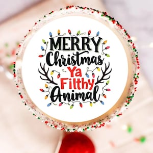 Merry Christmas Ya Filthy Animal Home Alone Edible Drinks Topper Cocktail Christmas