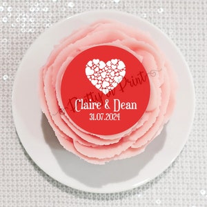 Personalised Wedding Party Engagement Anniversary Hearts Edible Cupcake Toppers Favours