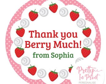 Personalised Strawberry Berry Cake Thank You Birthday Business Sticker Label