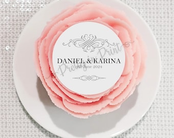 Personalised Wedding Party Engagement Anniversary Flourish Edible Cupcake Toppers Favours