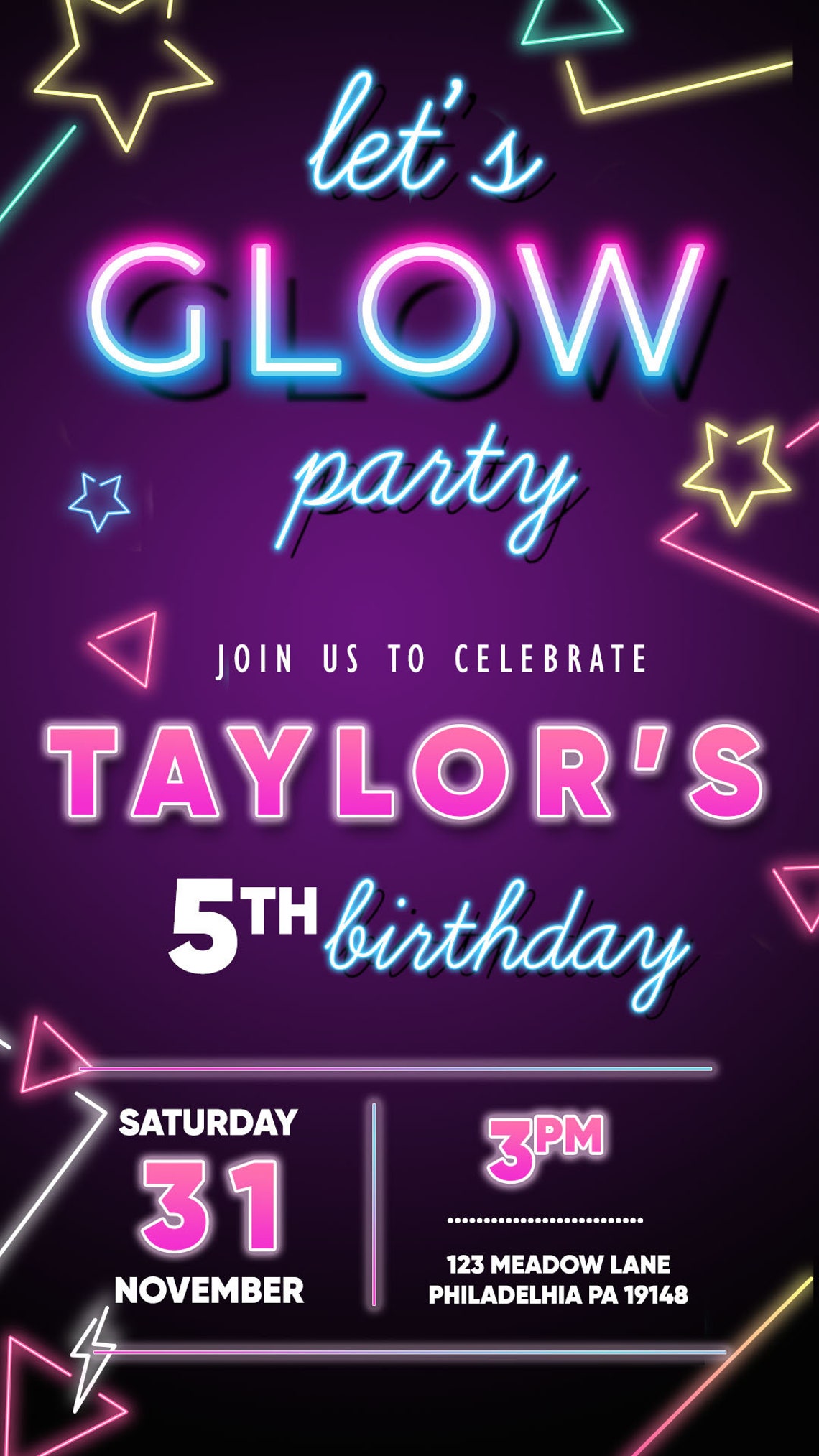 Glow Birthday Invitation Glow Birthday Party Art Invitation Etsy