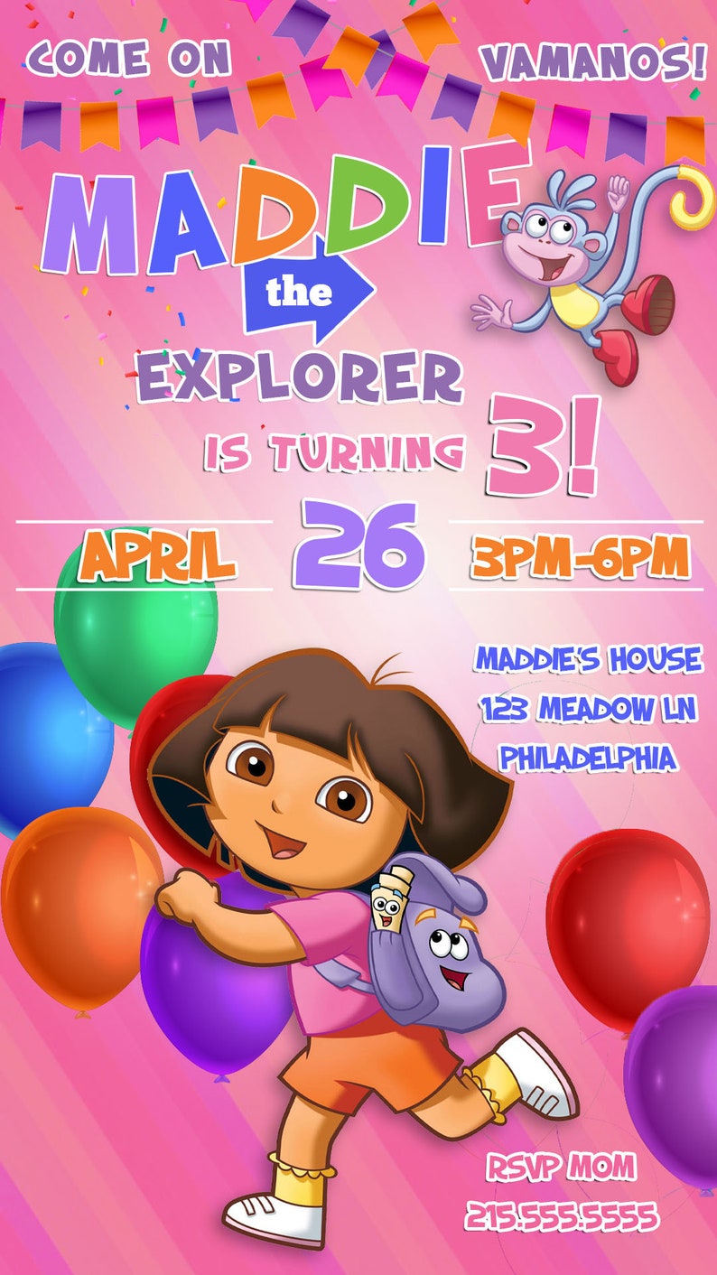 Dora the Explorer Birthday Invitation Dora the Explorer Etsy