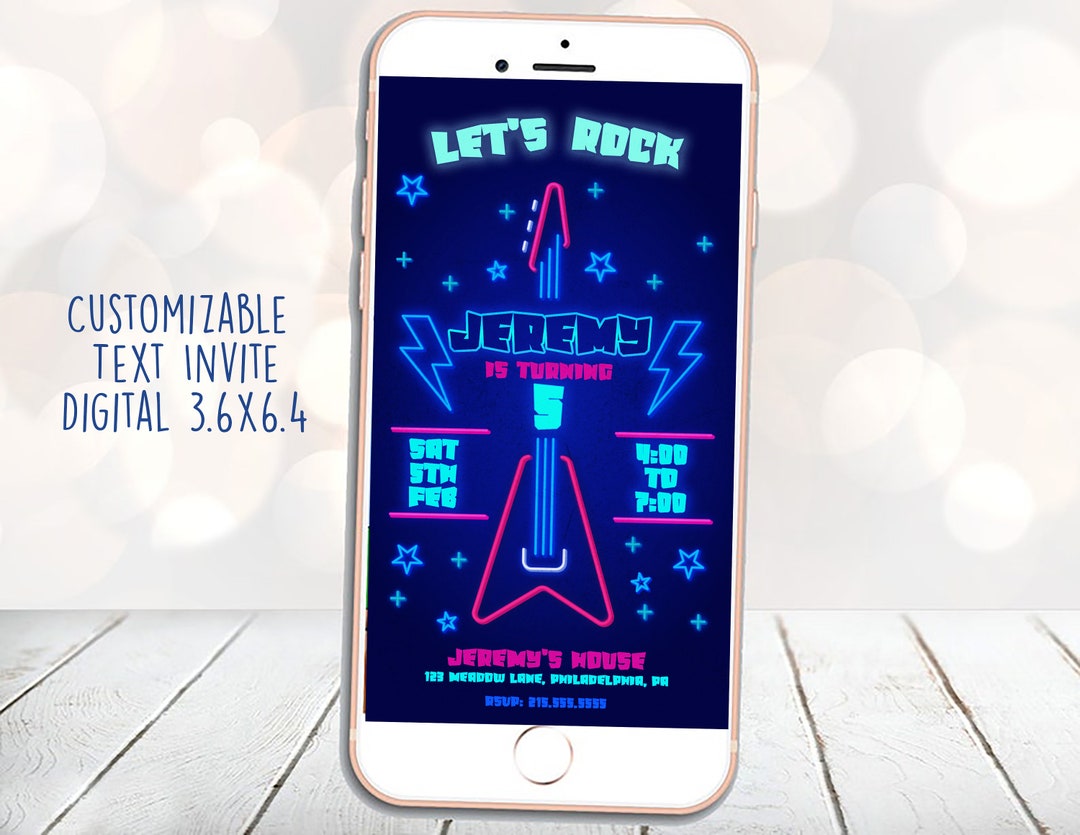 Rock N Roll Invitation, Rock Party, Kids Rock N Roll Birthday, TEXT ...