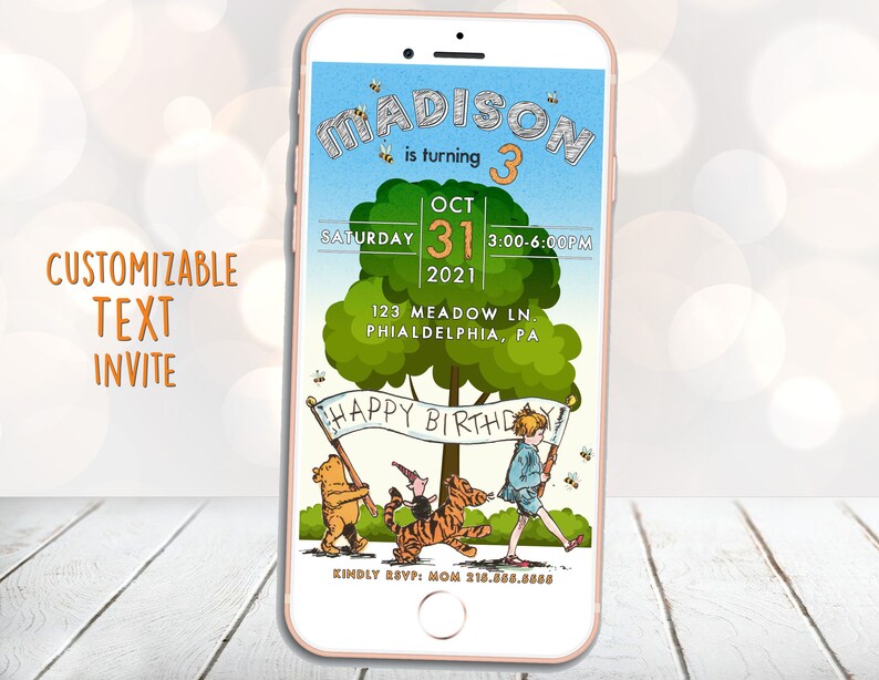 Winnie The Pooh Birthday Invitation Winnie The Pooh Birthday Invitation Winnie The Pooh Party Text Invite Personalized