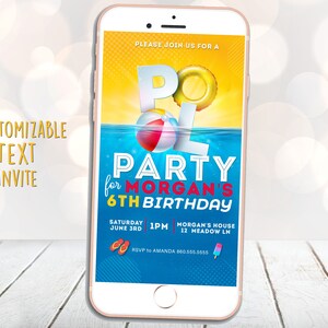 Pool Party Invite, Summer Birthday, Pool Party Text, Kids Birthday Text, Text Invite, Summer Party Invitation, Birthday, Swim Party