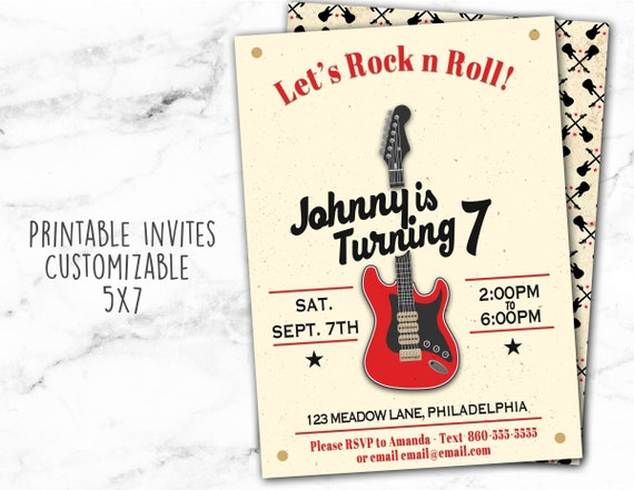 Rock N Roll Birthday Rock N Boll Invitation Rock N Roll | Etsy