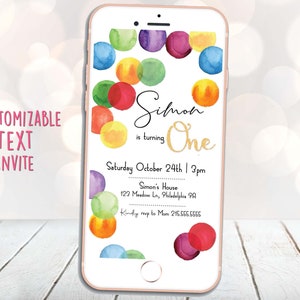 Confetti Birthday, First Birthday,  Digital Text, First Birthday Text Invitation, Birthday Invite, Digital Text Invite, Watercolor Birthday