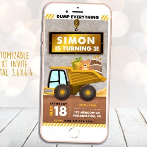 Truck Birthday Invitation, Truck Birthday Invitation, Dump Trunk Birthday Invite, Truck and Cars Birthday, TEXT Invite