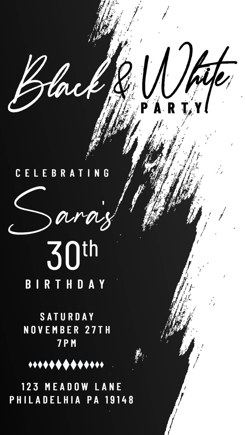 Black and White Party Black and White Theme Invite Digital Etsy
