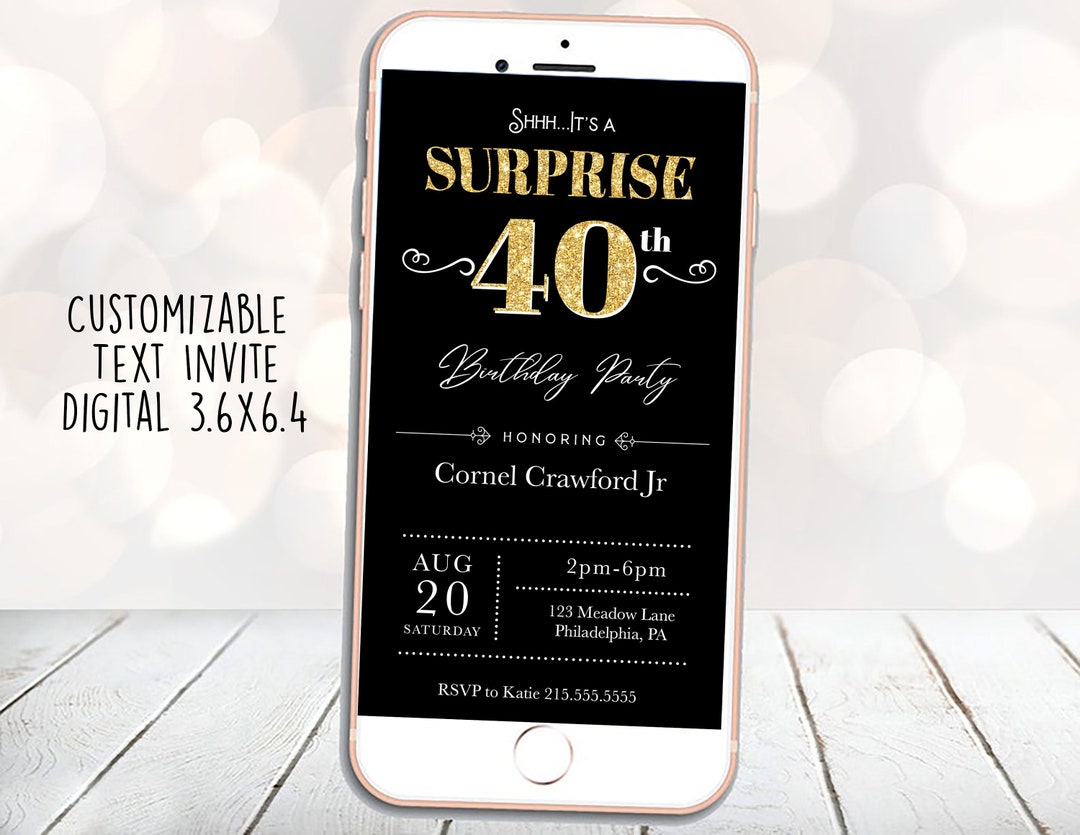 40th Birthday Invitation, Elegant Birthday Invitation, Surprise Text