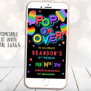 Pop It Birthday Invitation, Pop It Party Invitation, Bright Rainbow Pop It, Text Invite, Digital Invite